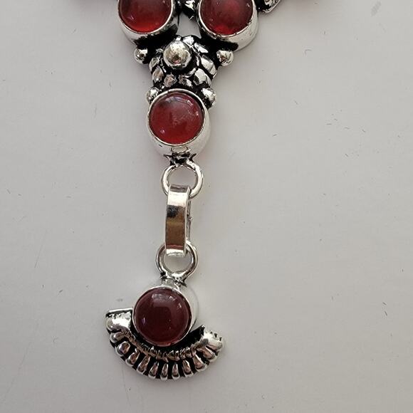 Intricate Red Simulated Gemstone Necklace - Sterling Silver Statement Jewelry - Picture 3 of 7